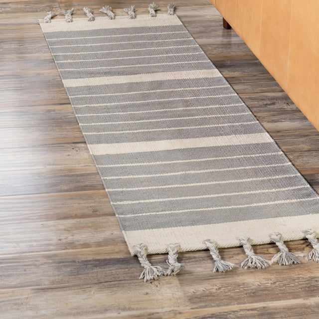 Gray and White 3' x 12' Chindi Cotton Runner Rug