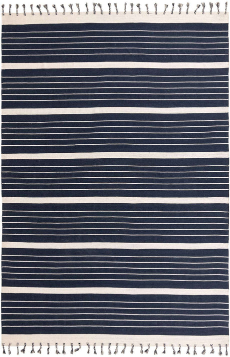 Navy and White 10' x 14' 1 Chindi Cotton Rectangle Rug