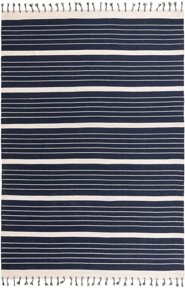 Navy and White 10' x 14' 1 Chindi Cotton Rectangle Rug