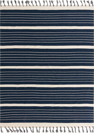 Navy and White 9' x 12' Chindi Cotton Rectangle Rug