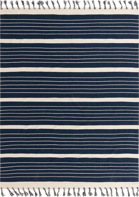 Navy and White 9' x 12' Chindi Cotton Rectangle Rug