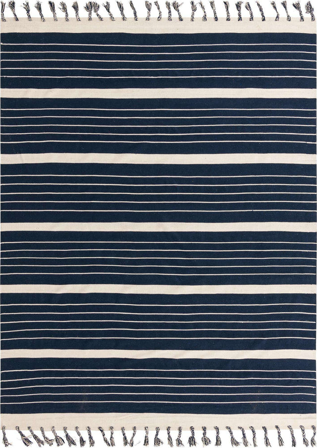 Navy and White 9' x 12' Chindi Cotton Rectangle Rug