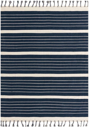 Navy and White 8' x 10' Chindi Cotton Rectangle Rug