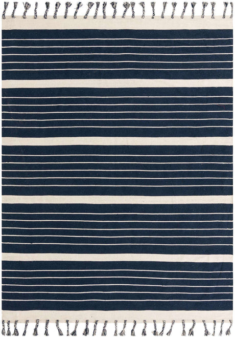 Navy and White 8' x 10' Chindi Cotton Rectangle Rug