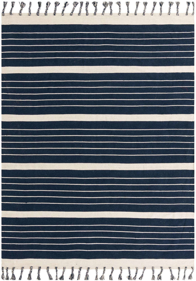 Navy and White 8' x 10' Chindi Cotton Rectangle Rug
