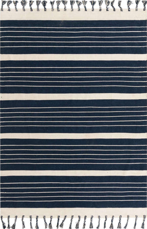 Navy and White 7' 1 x 10' Chindi Cotton Rectangle Rug
