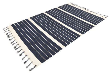 Navy and White 6' 1 x 9' Chindi Cotton Rectangle Area Rug Interior Design Home Decor Carpet Mat for Sale at Rug Engine