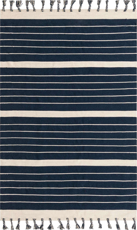 Navy and White 6' 1 x 9' Chindi Cotton Rectangle Rug