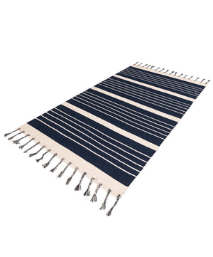 Navy and White 5' 1 x 8' Chindi Cotton Rectangle Rug