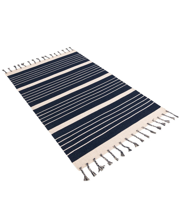 Navy and White 5' 1 x 8' Chindi Cotton Rectangle Rug