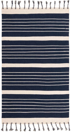 Navy and White 5' 1 x 8' Chindi Cotton Rectangle Rug