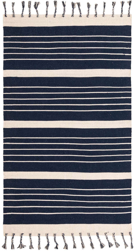 Navy and White 5' 1 x 8' Chindi Cotton Rectangle Rug