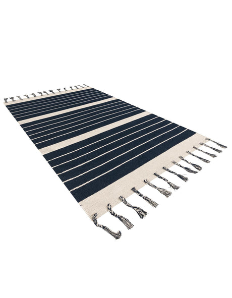Navy and White 4' 1 x 6' 1 Chindi Cotton Rectangle Area Rug Interior Design Home Decor Carpet Mat for Sale at Rug Engine