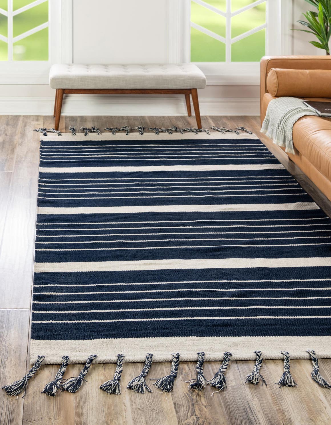 Navy and White 8' x 10' Chindi Cotton Rectangle Area Rug Interior Design Home Decor Carpet Mat for Sale at Rug Engine