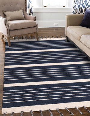 Navy and White 5' 1 x 8' Chindi Cotton Rectangle Rug
