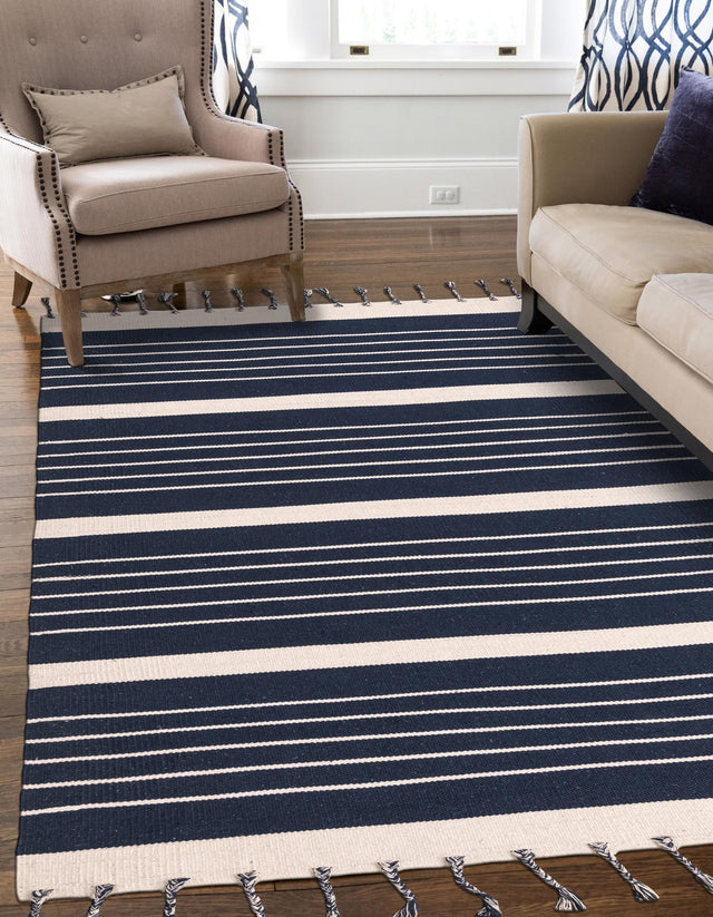 Navy and White 5' 1 x 8' Chindi Cotton Rectangle Rug