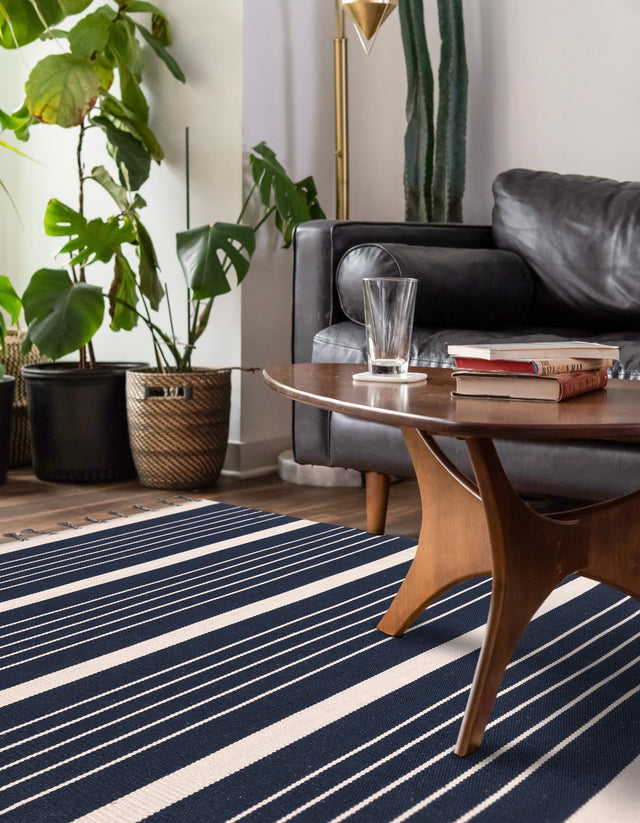 Navy and White 5' 1 x 8' Chindi Cotton Rectangle Rug