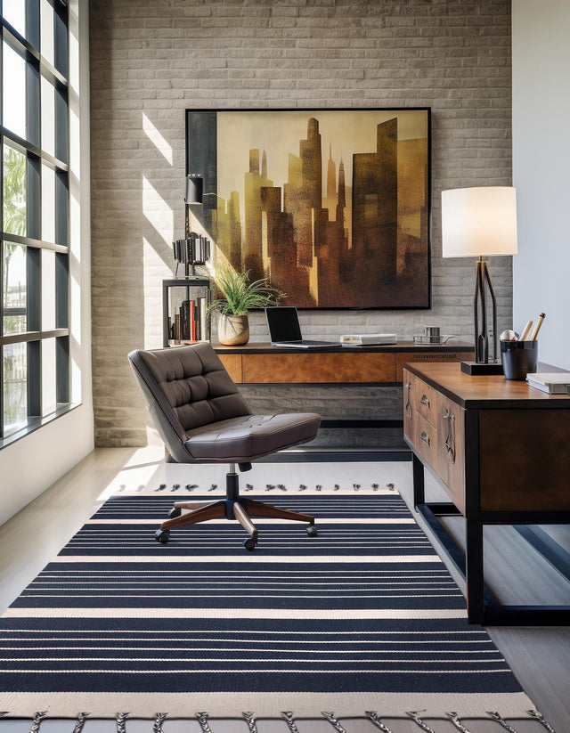 Navy and White 5' 1 x 8' Chindi Cotton Rectangle Rug