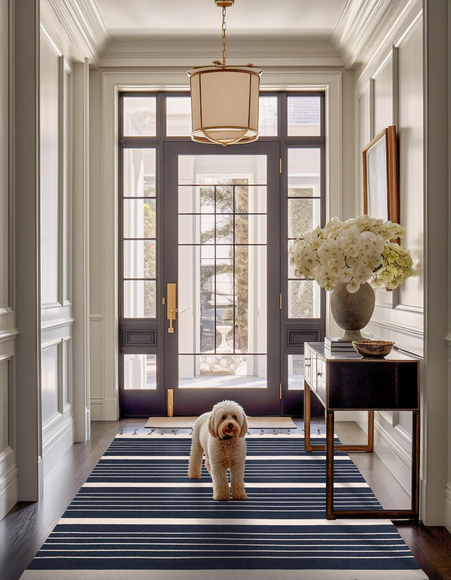 Navy and White 5' 1 x 8' Chindi Cotton Rectangle Rug