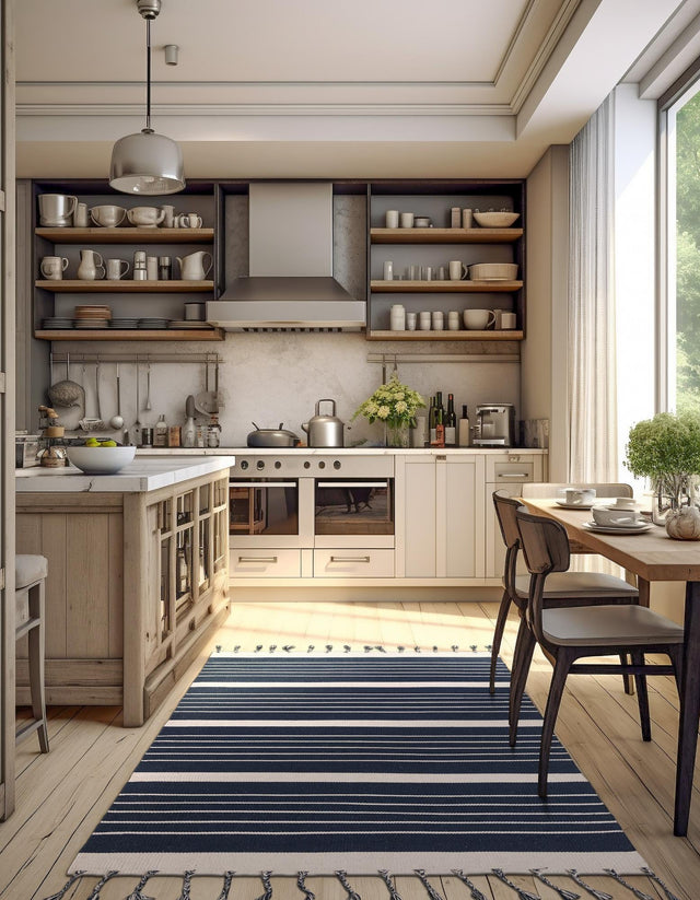 Navy and White 5' 1 x 8' Chindi Cotton Rectangle Rug