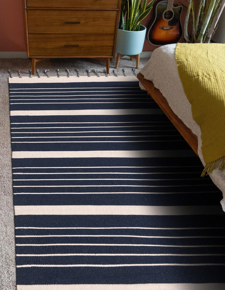 Navy and White 5' 1 x 8' Chindi Cotton Rectangle Area Rug Interior Design Home Decor Carpet Mat for Sale at Rug Engine