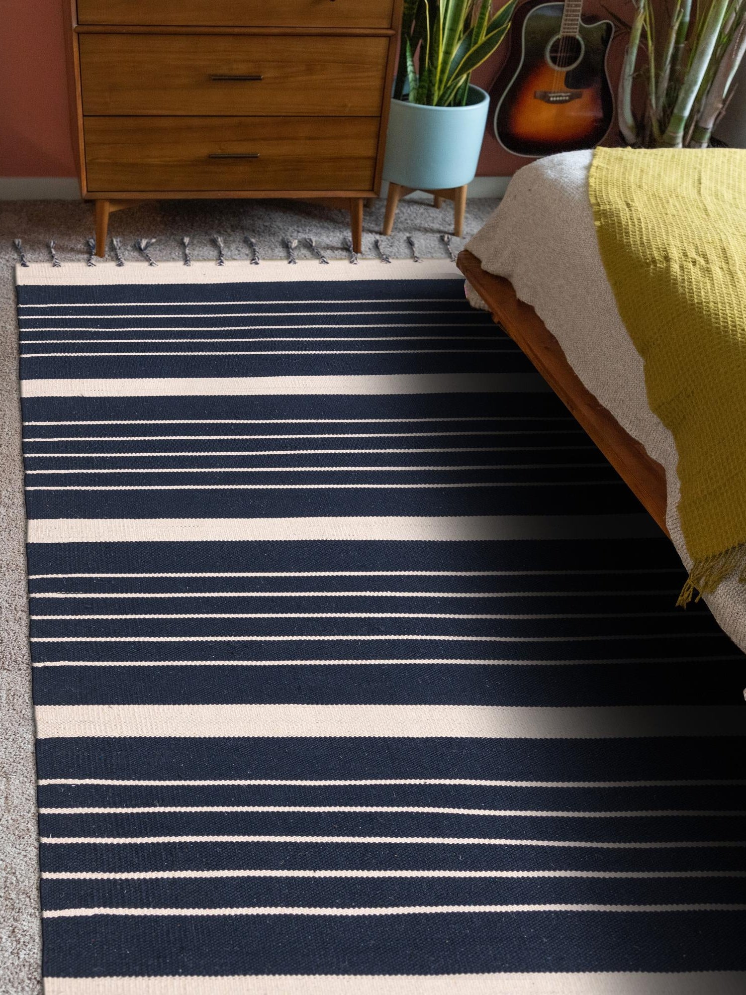 Navy and White 2' x 3' 1 Chindi Cotton Rectangle Area Rug Interior Design Home Decor Carpet Mat for Sale at Rug Engine