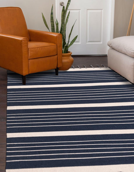 Navy and White 3' 3 x 5' 1 Chindi Cotton Rectangle Area Rug Interior Design Home Decor Carpet Mat for Sale at Rug Engine