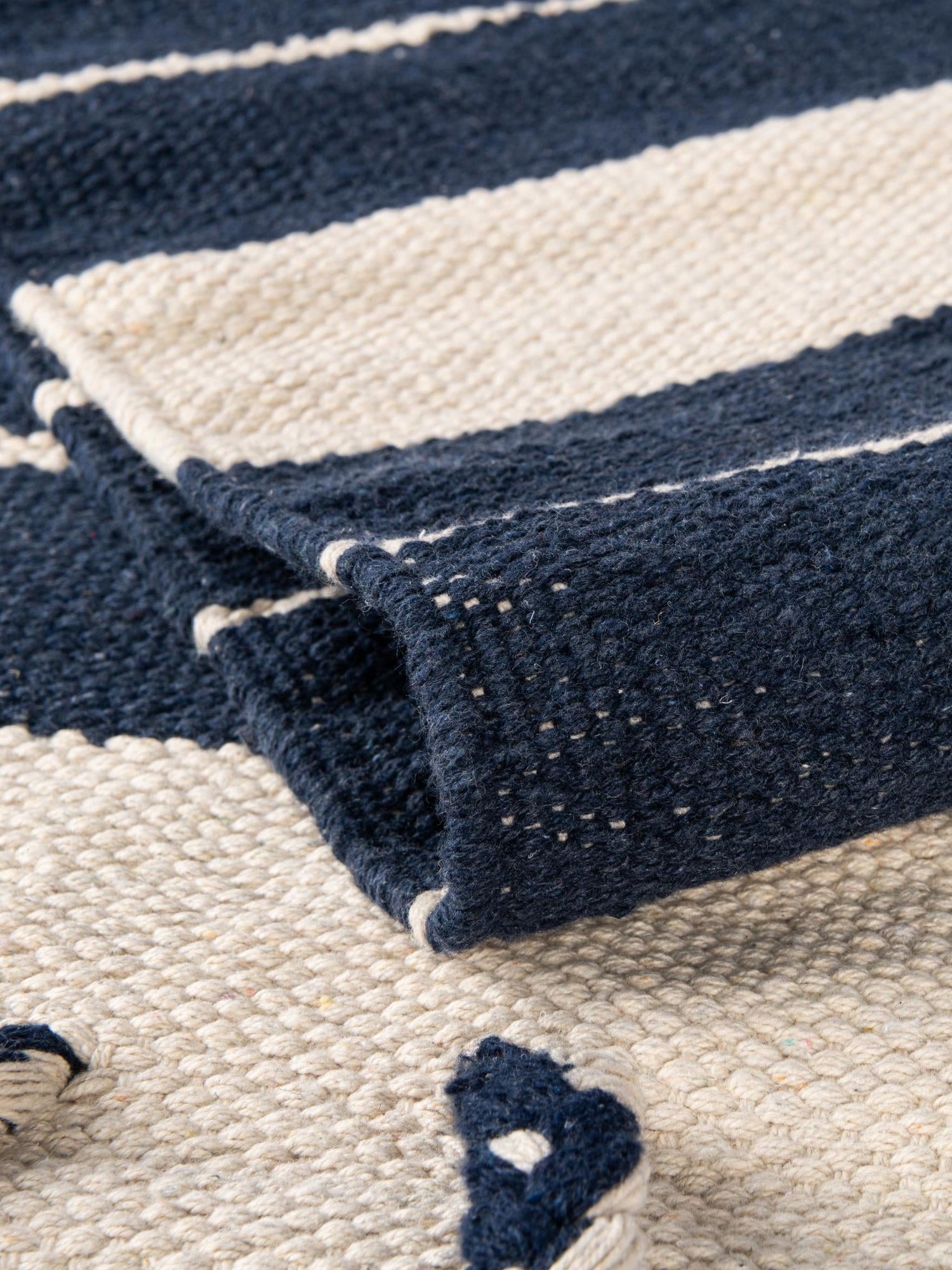 Navy and White 4' 1 x 6' 1 Chindi Cotton Rectangle Area Rug Interior Design Home Decor Carpet Mat for Sale at Rug Engine
