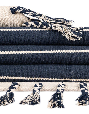 Navy and White 5' 1 x 8' Chindi Cotton Rectangle Rug