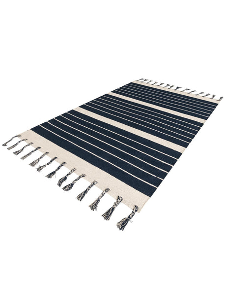 Navy and White 4' 1 x 6' 1 Chindi Cotton Rectangle Area Rug Interior Design Home Decor Carpet Mat for Sale at Rug Engine