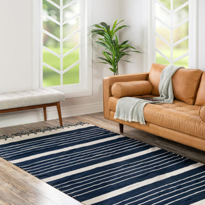 Navy and White 5' 1 x 8' Chindi Cotton Rectangle Rug