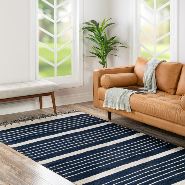 Navy and White 5' 1 x 8' Chindi Cotton Rectangle Rug