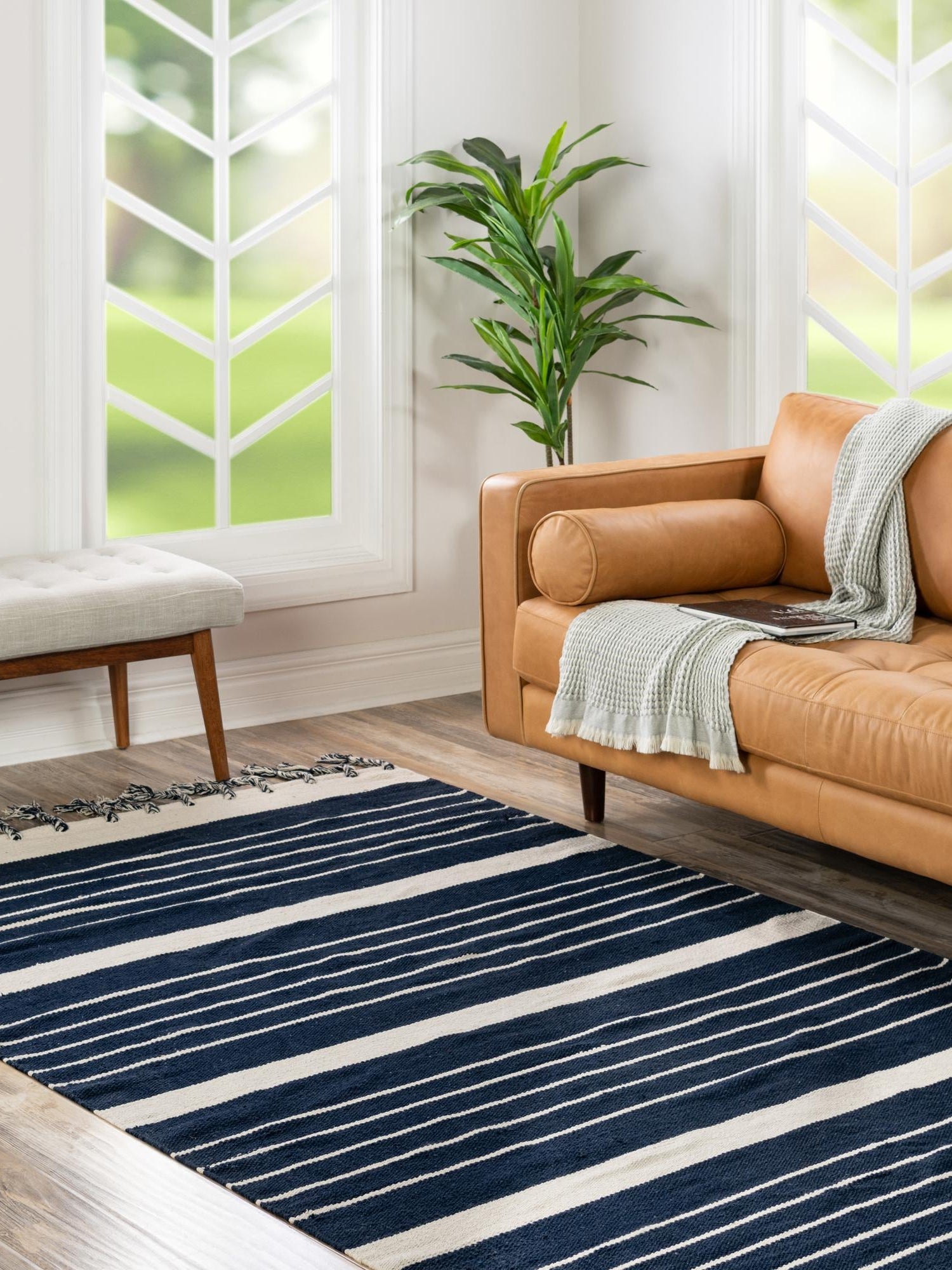 Navy and White 2' x 3' 1 Chindi Cotton Rectangle Area Rug Interior Design Home Decor Carpet Mat for Sale at Rug Engine