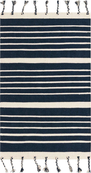 Navy and White 3' 3 x 5' 1 Chindi Cotton Rectangle Rug