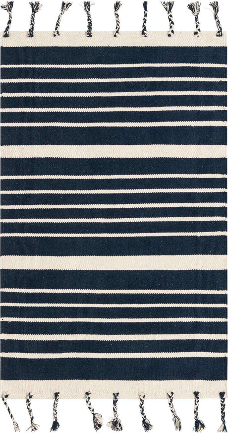 Navy and White 3' 3 x 5' 1 Chindi Cotton Rectangle Rug