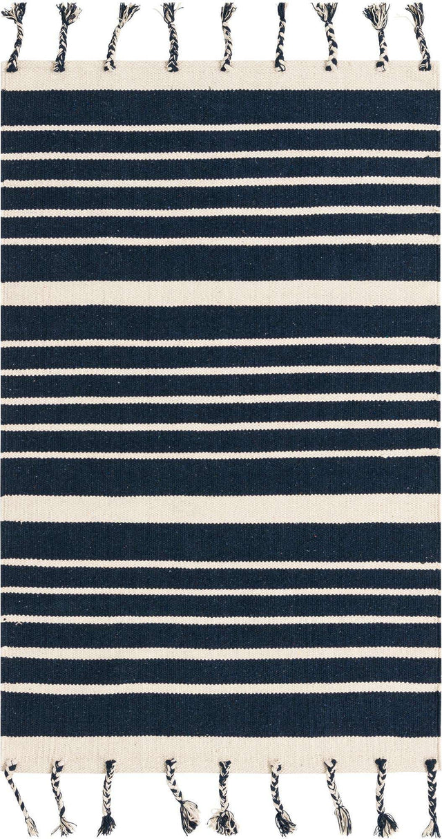 Navy and White 3' 3 x 5' 1 Chindi Cotton Rectangle Rug