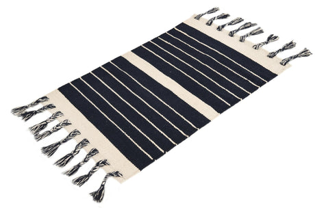 Navy and White 2' x 3' 1 Chindi Cotton Rectangle Area Rug Interior Design Home Decor Carpet Mat for Sale at Rug Engine