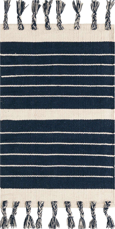 Navy and White 2' x 3' 1 Chindi Cotton Rectangle Rug