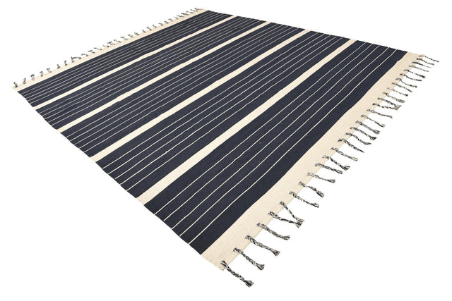 Navy and White 10' x 10' Chindi Cotton Square Rug