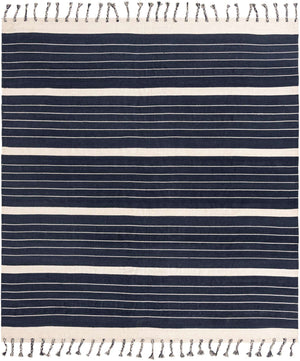 Navy and White 10' x 10' Chindi Cotton Square Rug