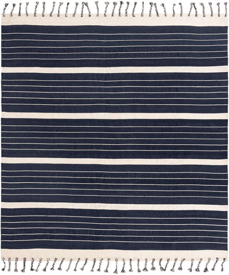 Navy and White 10' x 10' Chindi Cotton Square Rug