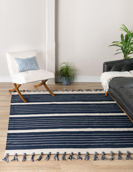 Navy and White 10' x 10' Chindi Cotton Square Rug