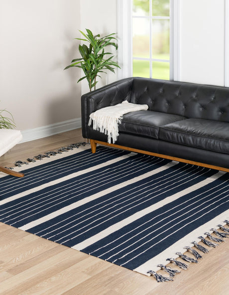 Navy and White 10' x 10' Chindi Cotton Square Area Rug Interior Design Home Decor Carpet Mat for Sale at Rug Engine