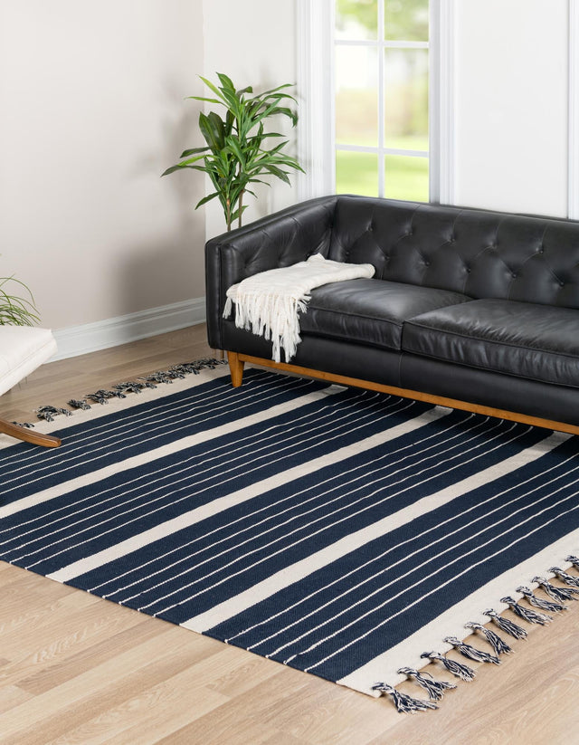 Navy and White 10' x 10' Chindi Cotton Square Rug