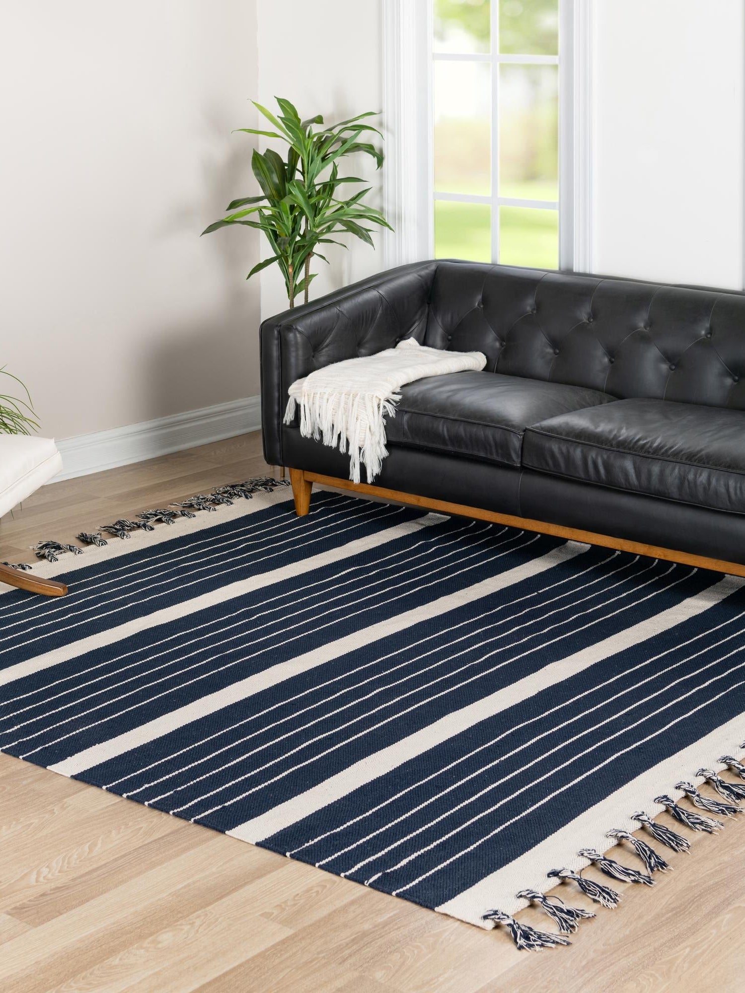Navy and White 7' 1 x 7' 1 Chindi Cotton Square Area Rug Interior Design Home Decor Carpet Mat for Sale at Rug Engine