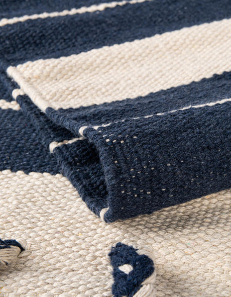 Navy and White 10' x 10' Chindi Cotton Square Area Rug Interior Design Home Decor Carpet Mat for Sale at Rug Engine