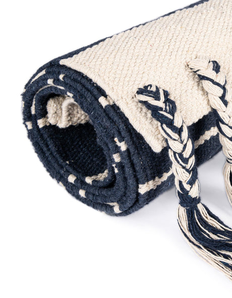 Navy and White 10' x 10' Chindi Cotton Square Area Rug Interior Design Home Decor Carpet Mat for Sale at Rug Engine