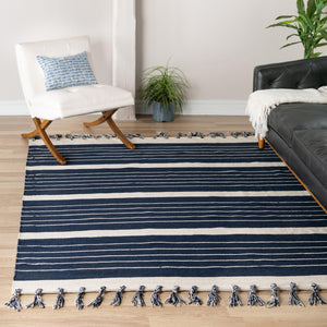 Navy and White 10' x 10' Chindi Cotton Square Rug