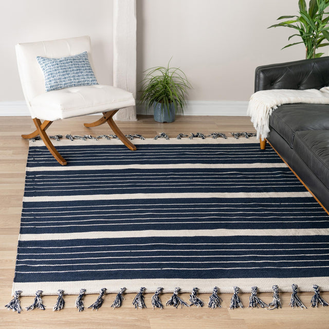 Navy and White 10' x 10' Chindi Cotton Square Rug