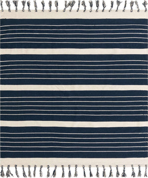 Navy and White 7' 1 x 7' 1 Chindi Cotton Square Rug